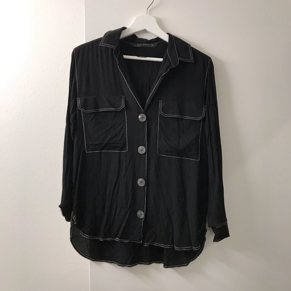Zara black button down shirt